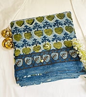 Blue and Off-White Assam Silk Cotton with Ajrakh