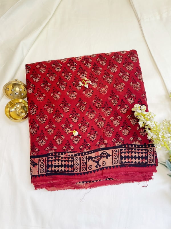 Red Modal Voile Saree with Ajrakh Prints