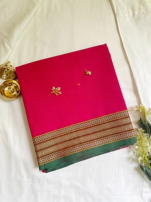 Deep Pink Saree with Colourful Woven Pallu