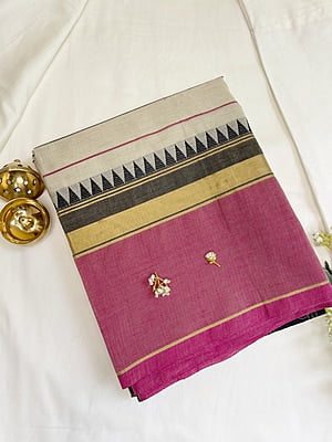 Ivory Striped Kanchi Cotton Saree