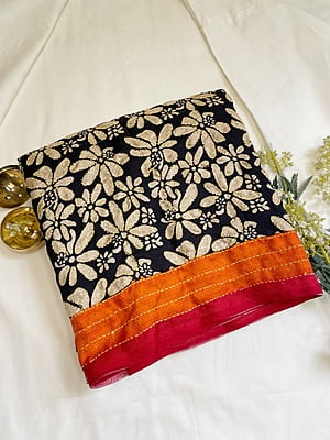 Black Floral Saree with Kantha Work