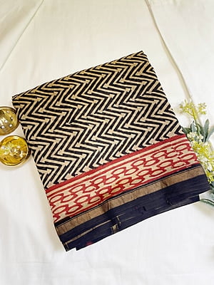 Black and Beige Chanderi Saree