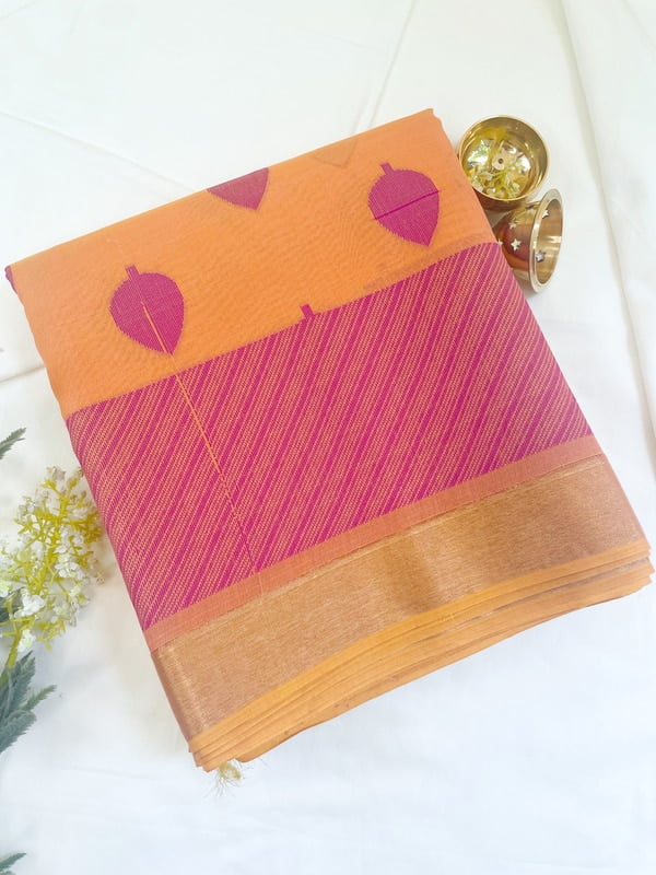 Apricot Shade Saree with Magenta Buttas