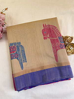 Beige Kora Cotton Saree