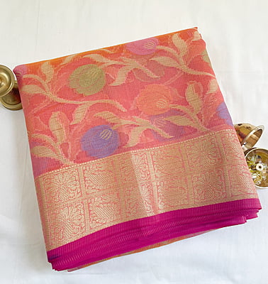 Peachy Pink Floral Saree