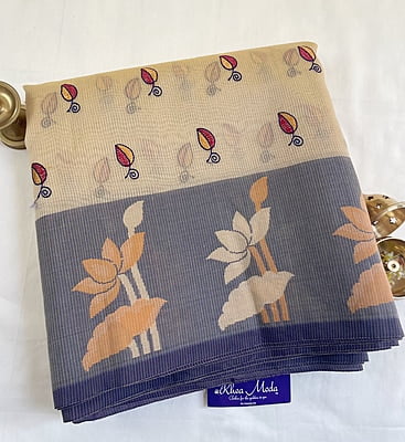 Cream Supernet Saree with Embroidery