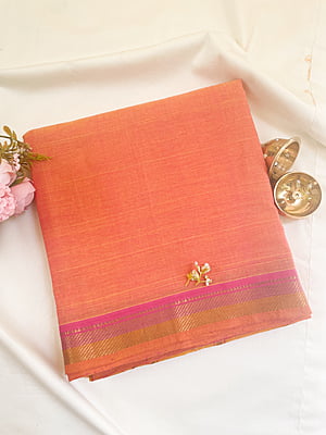 Peach and Yellow Handloom Mangalgiri Saree
