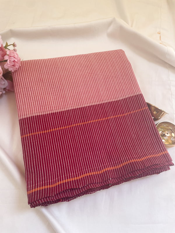 Pink Handloom Saree with Slub Stripes
