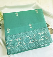Green Supernet Saree with Embroidery Green Supernet Saree with Embroidery