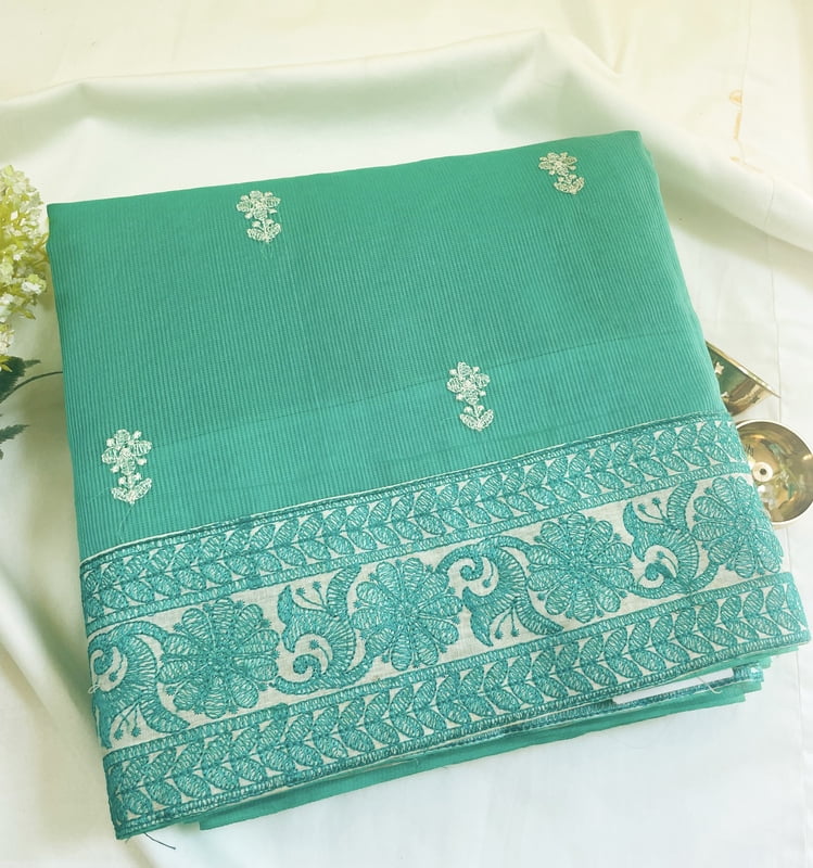 Green Supernet Saree with Embroidery Green Supernet Saree with Embroidery