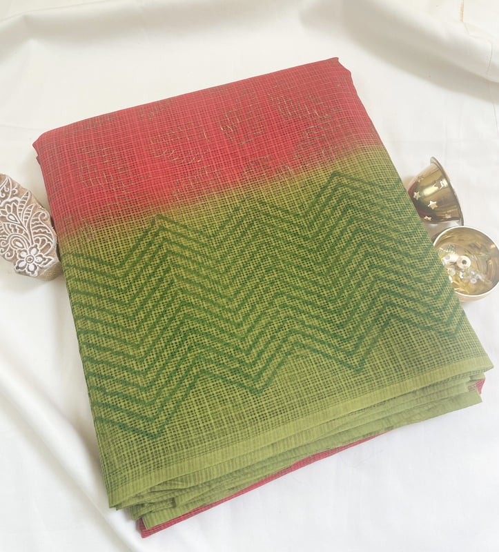 Red Block Printed Kota Saree Red Block Printed Kota Saree