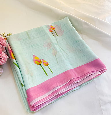 Light Blue Art Crepe Saree