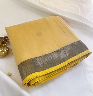 Yellow and White Supernet Saree