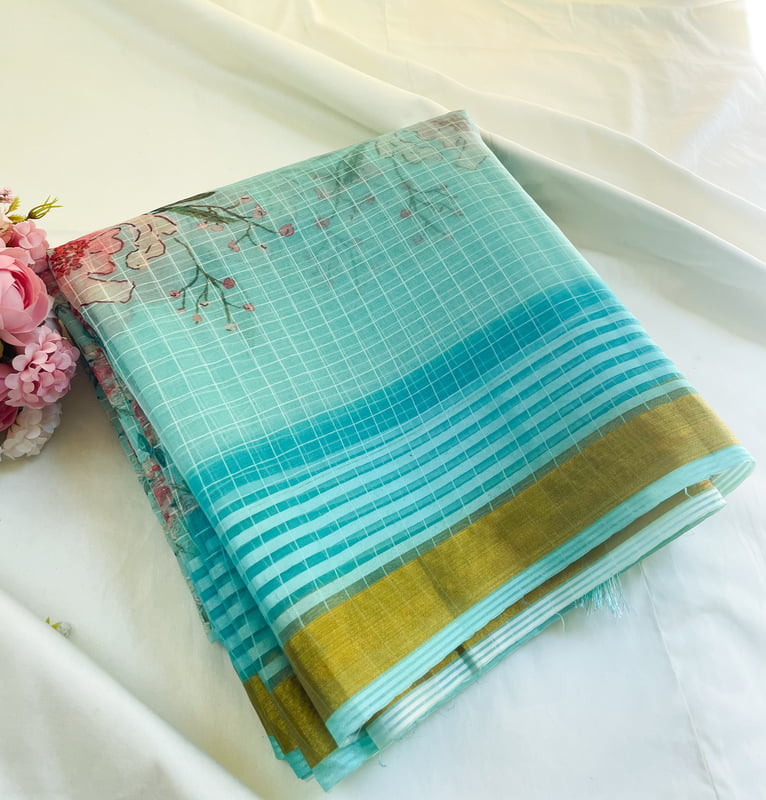 Blue Organza Saree