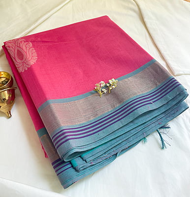 Pink Handwoven Cotton Saree