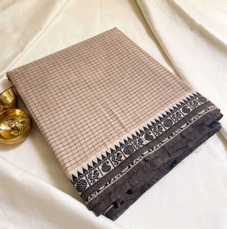 Cream Checked Saree Cream Checked Saree