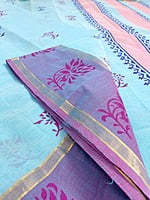 Light Blue Cotton Saree with Hand block prints