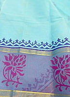 Light Blue Cotton Saree with Hand block prints