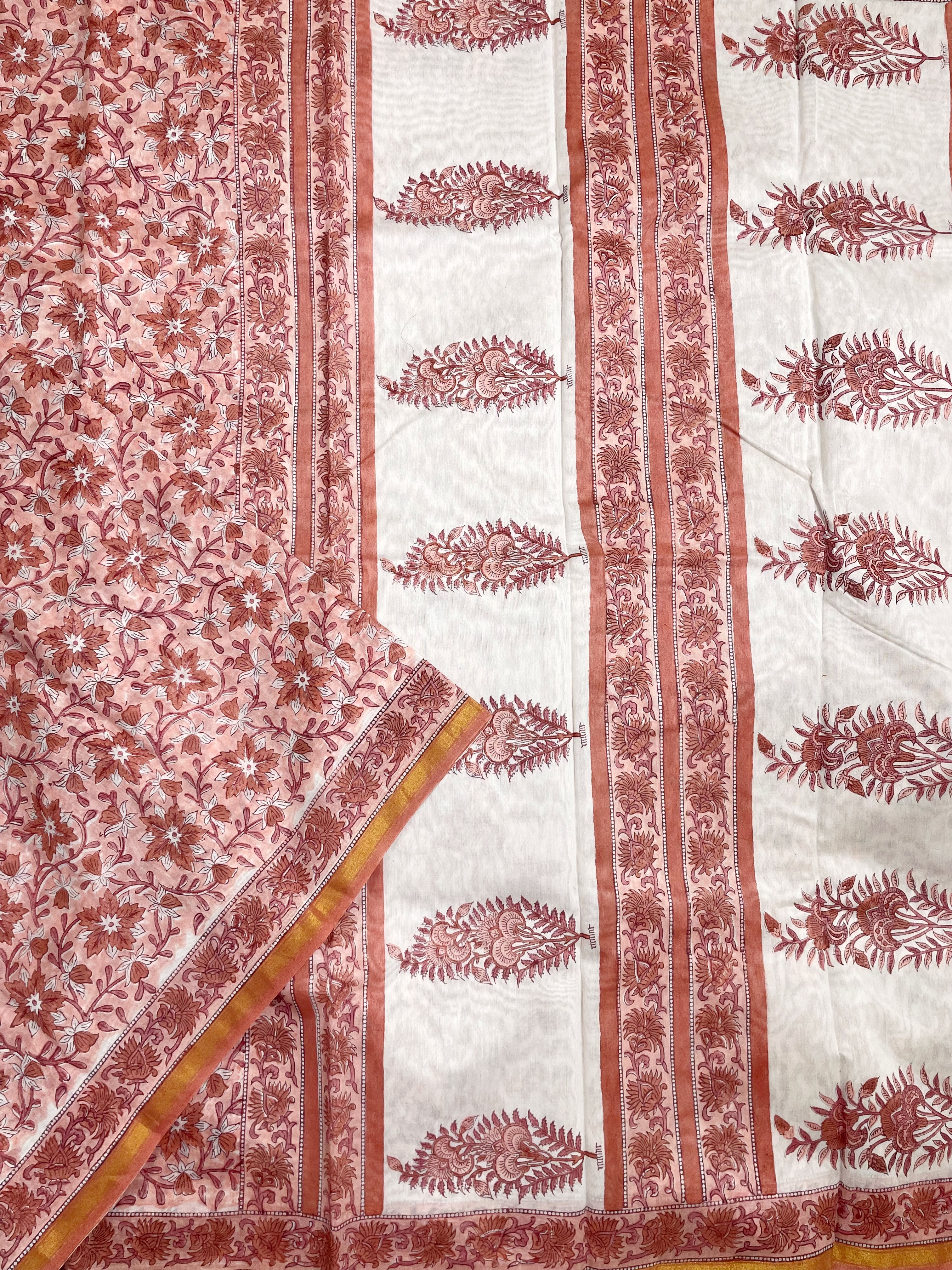 Pink Sanganeri block printed saree
