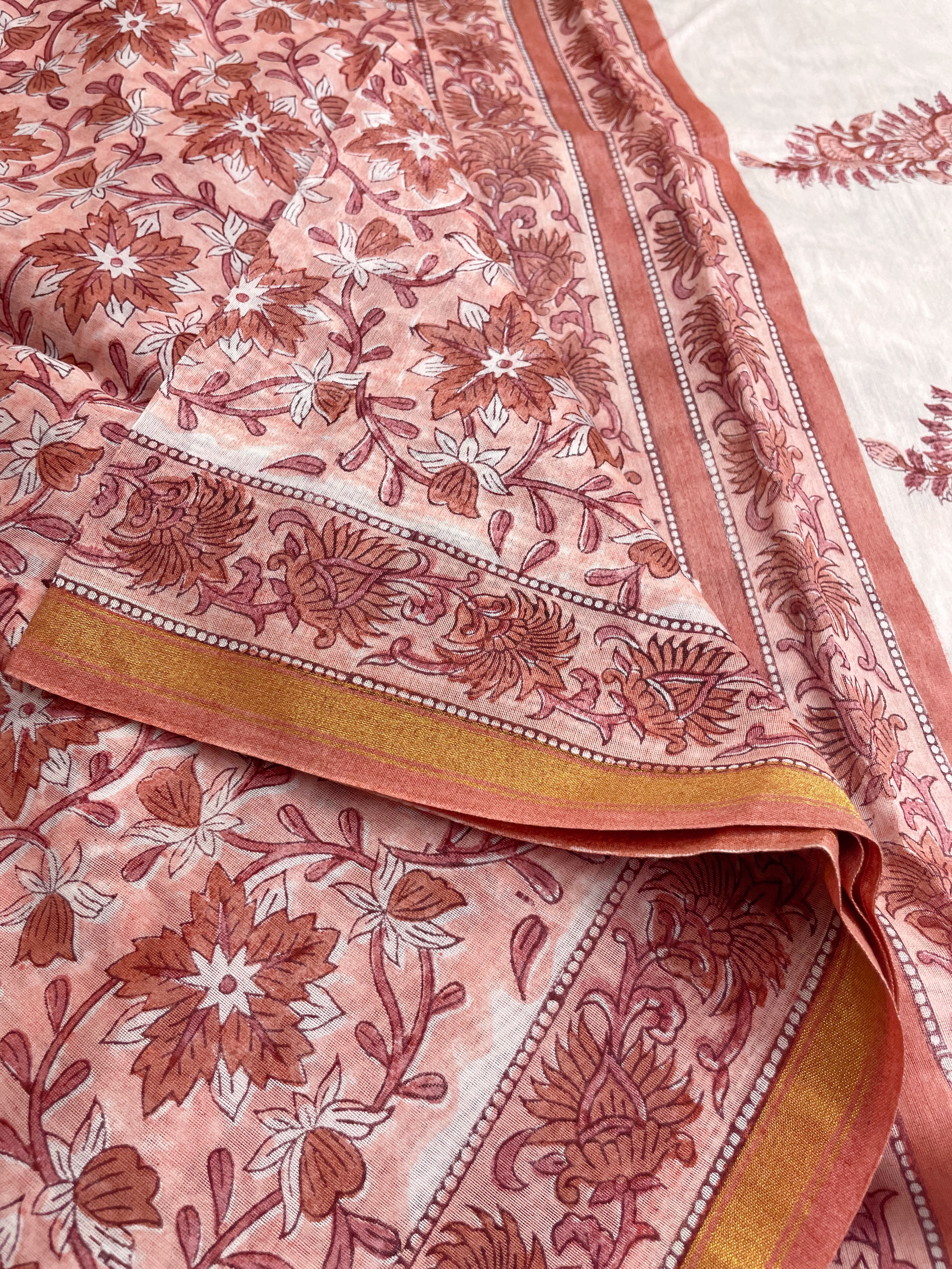 Pink Sanganeri block printed saree