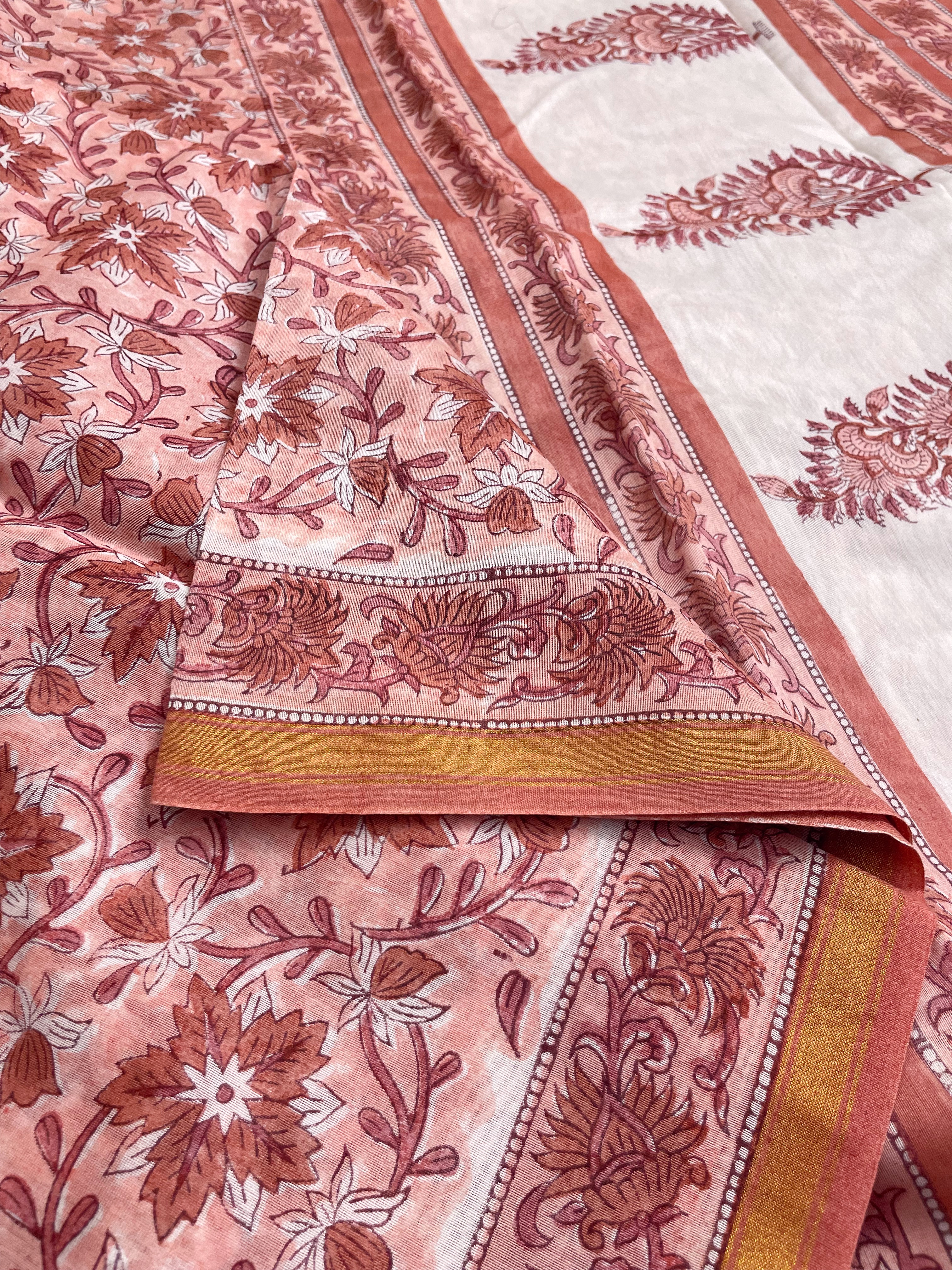 Pink Sanganeri block printed saree