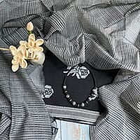 Black Mangalgiri with Rose Handblock Prints Black Mangalgiri with Rose Handblock Prints