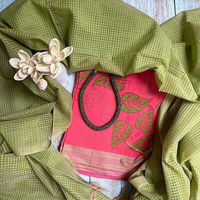 Pink Mangalgiri Handblock Prints and Dupatta
