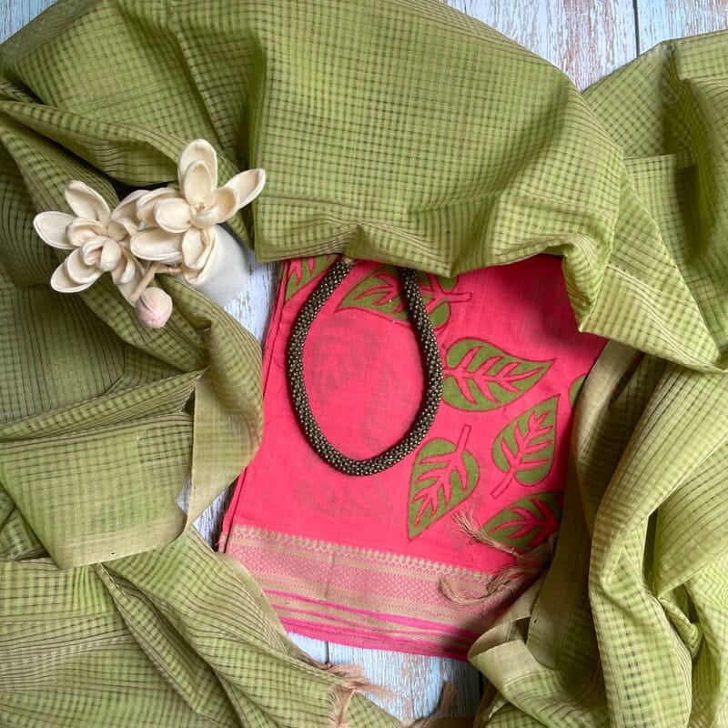 Pink Mangalgiri Handblock Prints and Dupatta Pink Mangalgiri Handblock Prints and Dupatta