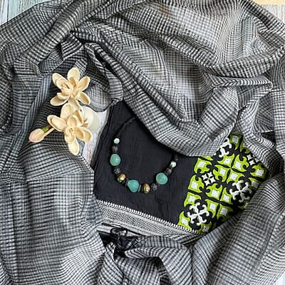 Black Handloom Mangalgiri Kurta and Dupatta