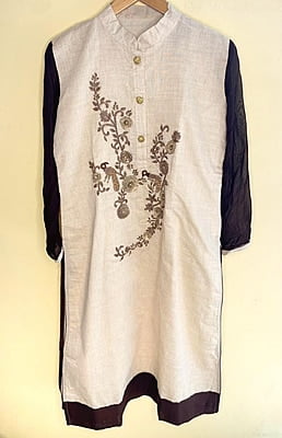 Beige Kurta with Hand embroidery