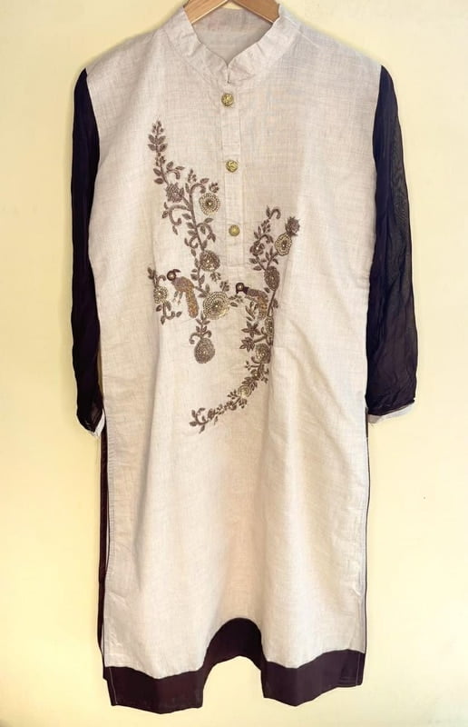 Beige Kurta with Hand embroidery
